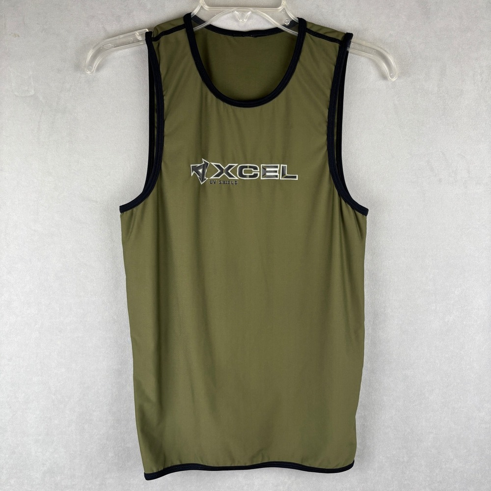 VTG Xcel Hawaii UV Shield Rash Guard Tank Top Olive USA L Fits S/M Surf READ